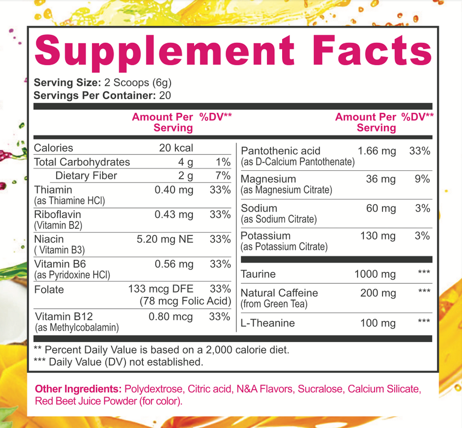 Pre-Workout Tropical Rush - Sugar Free Natural Caffeine Engery