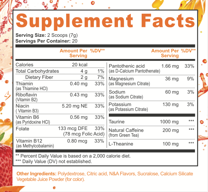 Premium Pre-Workout Fruit Blast - Sugar Free Natural Caffeine Energy Drink